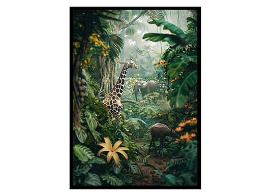 Jungle Safari Animals Wall Art Decor Poster Print