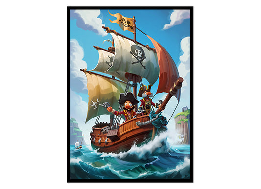Pirate Ship Adventure on the Sea Wall Art Decor Poster Print