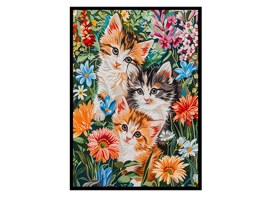 Playful Kittens in a Garden Wall Art Decor Poster Print