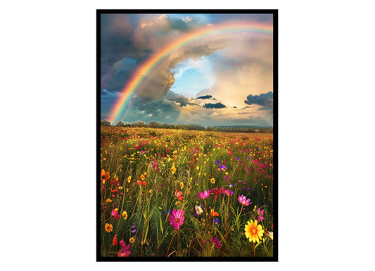 Rainbow Over Flower Field Wall Art Decor Poster Print