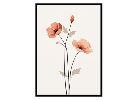 Poppies in Ink Line Art Posters Beauty of Poppy Flowers, Flower Wall Art Decor Print