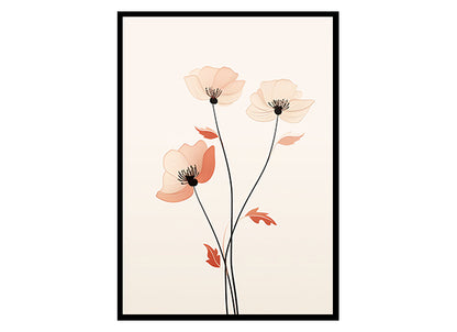 Poppy Flower Line Art , Flower Wall Art Decor Print