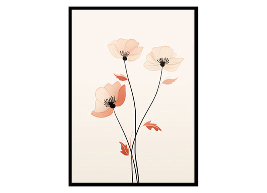 Poppy Flower Line Art , Flower Wall Art Decor Print