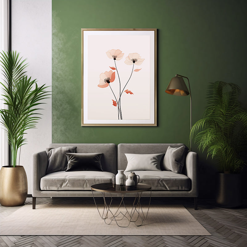 Poppy Flower Line Art , Flower Wall Art Decor Print