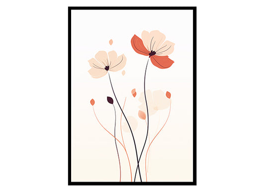 Poppies Line Art Posters Poppy Flowers, Flower Wall Art Decor Print