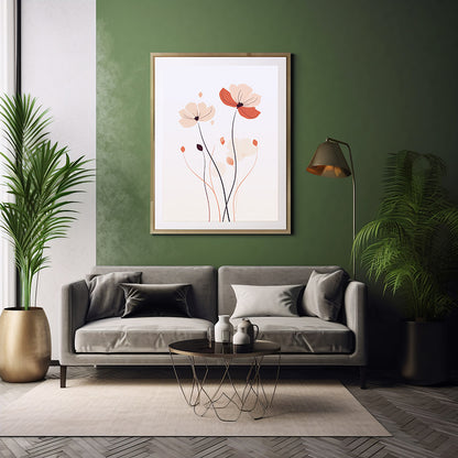 Poppies Line Art Posters Poppy Flowers, Flower Wall Art Decor Print