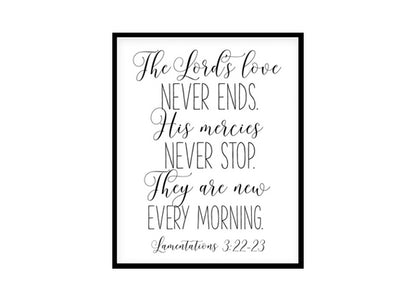 "His Mercies Are New Every Morning, Lamentations 3:22-23" Bible Verse Poster Print