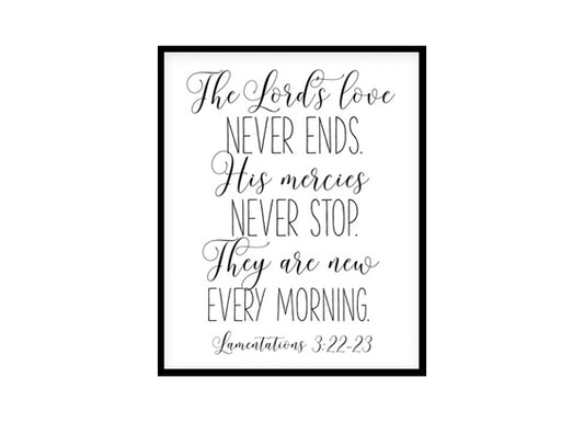 "His Mercies Are New Every Morning, Lamentations 3:22-23" Bible Verse Poster Print