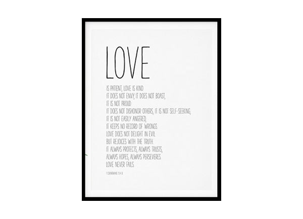 "Love Is Patient, Love Is Kind, 1 Corinthians 13" Bible Verse Poster Print