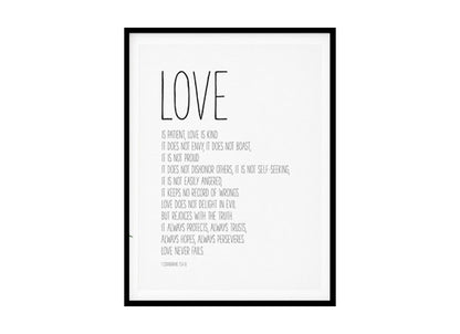 "Love Is Patient, Love Is Kind, 1 Corinthians 13" Bible Verse Poster Print