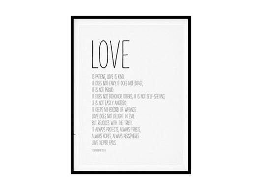 "Love Is Patient, Love Is Kind, 1 Corinthians 13" Bible Verse Poster Print