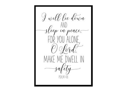 "I Will Lie Down And Sleep In Piece, Psalm 4:8" Bible Verse Poster Print