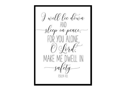 "I Will Lie Down And Sleep In Piece, Psalm 4:8" Bible Verse Poster Print