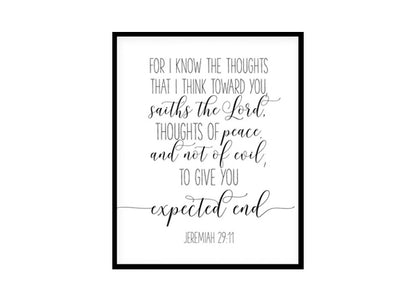 "Jeremiah 29 11, For I Know The Thoughts That I Think Toward You" Bible Verse Poster Print