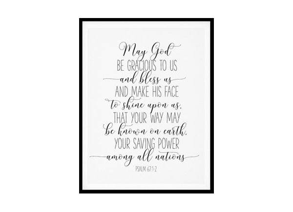 "May God Be Gracious To Us, Psalm 67:1-2" Bible Verse Poster Print