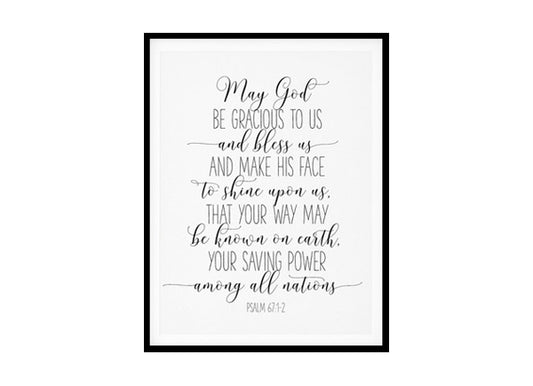 "May God Be Gracious To Us, Psalm 67:1-2" Bible Verse Poster Print