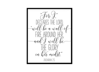 "I Will Be A Wall Of Fire Around Her, Zachariah 2:5" Bible Verse Poster Print