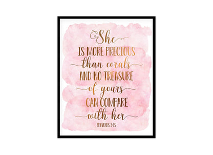 "She Is More Precious Than Corals, Proverbs 3:15" Bible Verse Poster Print