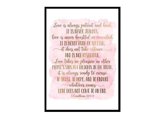 "Love Is Always Patient And Kind, 1 Corinthians 13" Bible Verse Poster Print