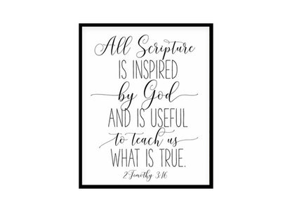 "All Scripture Is Inspired By God, Romans 10:9" Bible Verse Poster Print