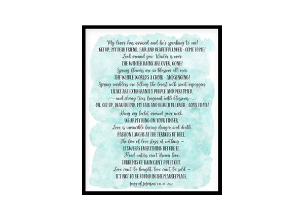 "My Lover Has Arrived, Song Of Solomon" Bible Verse Poster Print