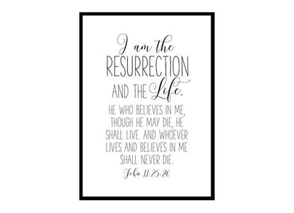 "Nursery Bible Verse Prints, Scripture Wall Art, John 11:25" Bible Verse Poster Print