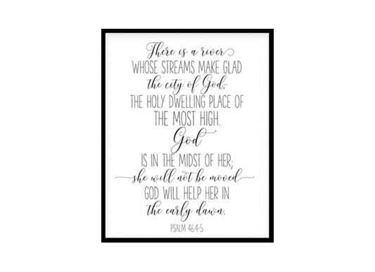 "God Is In The Midst Of Her, Psalm 46:4-5" Bible Verse Poster Print