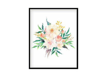 Pink Cream Floral Nursery Wall Decor, Peony Bouquet, Watercolor Floral Prints Girls Room Poster Print poster print wall art coastal decor