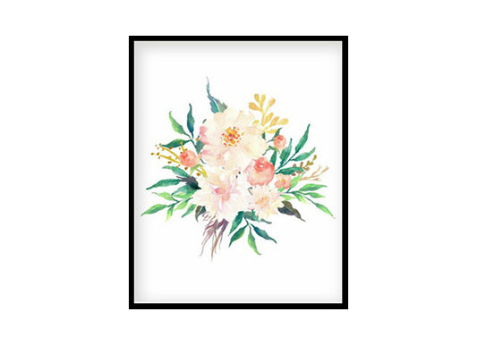 Pink Cream Floral Nursery Wall Decor, Peony Bouquet, Watercolor Floral Prints Girls Room Poster Print