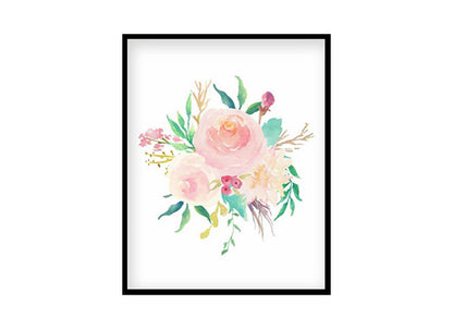 Pink Watercolor Flowers, Nursery Print Wall Art, Pink Peony Bouquet, Girls Room Girls Room Poster Print