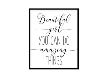 "Beautiful Girl You Can Do Amazing Things Art" Childrens Nursery Room Poster Print