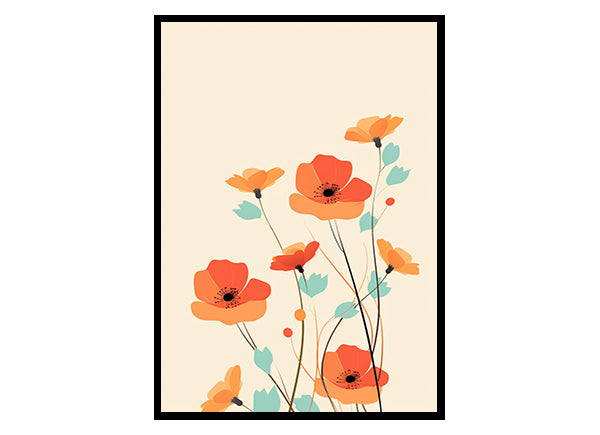 Poppy Petals Floral Line Drawings , Flower Wall Art Decor Print