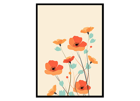 Poppy Petals Floral Line Drawings , Flower Wall Art Decor Print