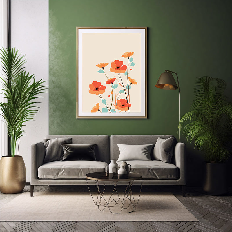Poppy Petals Floral Line Drawings , Flower Wall Art Decor Print
