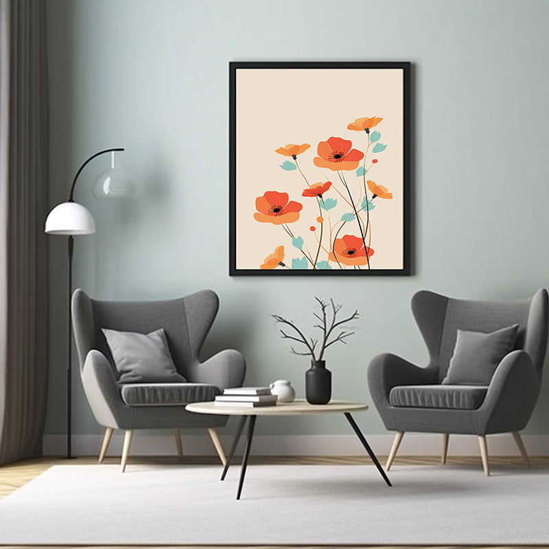 Poppy Petals Floral Line Drawings , Flower Wall Art Decor Print