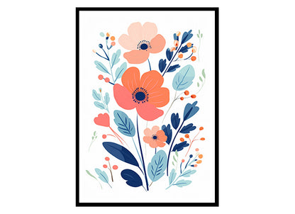 Graceful Poppy Blossoms Line Art Prints, Flower Wall Art Decor Print