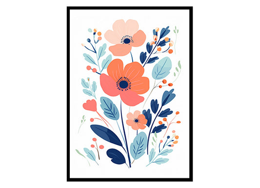 Graceful Poppy Blossoms Line Art Prints, Flower Wall Art Decor Print