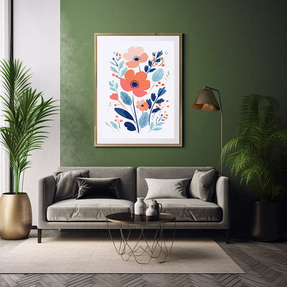 Graceful Poppy Blossoms Line Art Prints, Flower Wall Art Decor Print