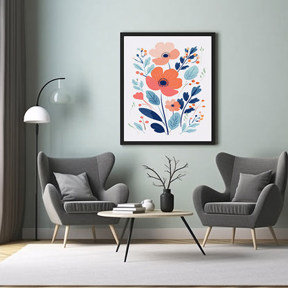 Graceful Poppy Blossoms Line Art Prints, Flower Wall Art Decor Print