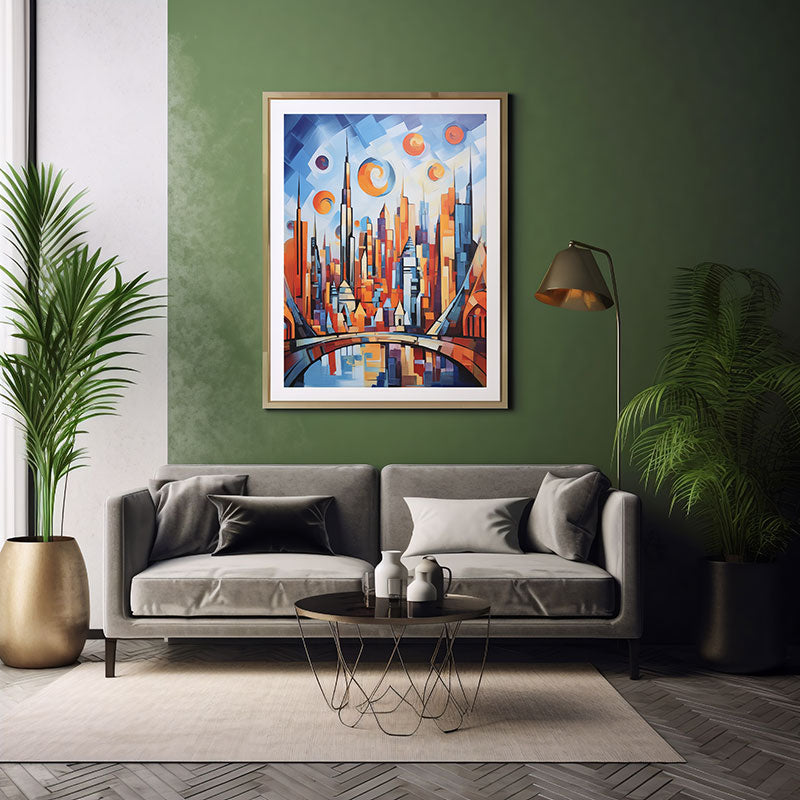 Modern City Dubai Skyline View Digital Art  Now for Sleek Home Decor Stunning Poster Print