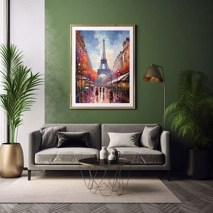 Explore the City View of Paris Eiffel Tower Vibrant Digital Art Stylish Home Decor Poster Print
