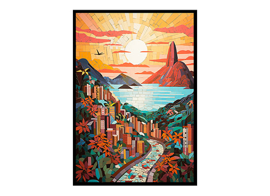 Ceramic Mosaic Rio de Janeiro City View Digital Art  for Trendy Home Decor Art Print Poster