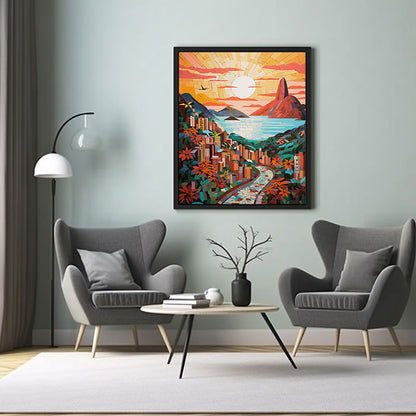Ceramic Mosaic Rio de Janeiro City View Digital Art  for Trendy Home Decor Art Print Poster