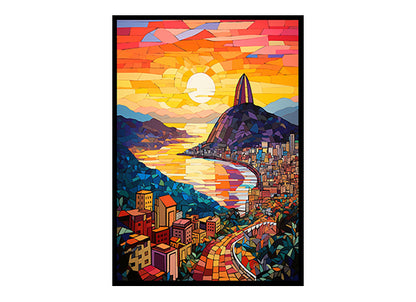 City Lights Digital Art Ceramic Mosaic Rio de Janeiro City View Home Decor Poster Print