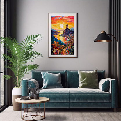 City Lights Digital Art Ceramic Mosaic Rio de Janeiro City View Home Decor Poster Print