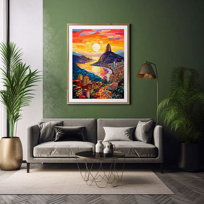 City Lights Digital Art Ceramic Mosaic Rio de Janeiro City View Home Decor Poster Print