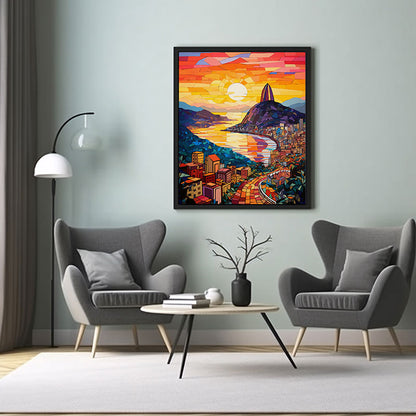 City Lights Digital Art Ceramic Mosaic Rio de Janeiro City View Home Decor Poster Print