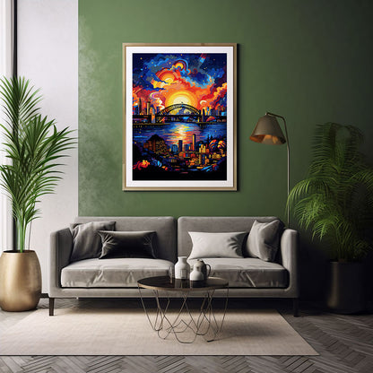Sydney with Opera House and Harbour Bridge  City View Digital Art Instant for Chic Home Décor
