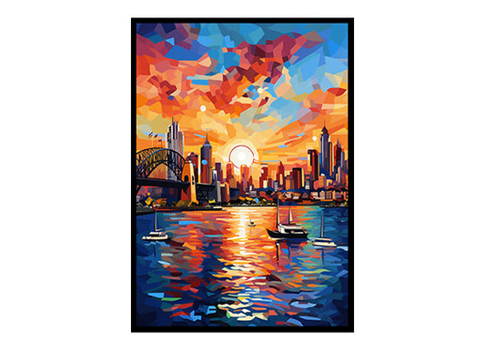 City View Digital Art,Sydney with Opera House and Harbour Bridge Home Decor Poster Print Delight