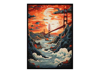 San Francisco,Golden Gate Bridge, Vibrant Digital Art Stylish Home Decor Poster Print